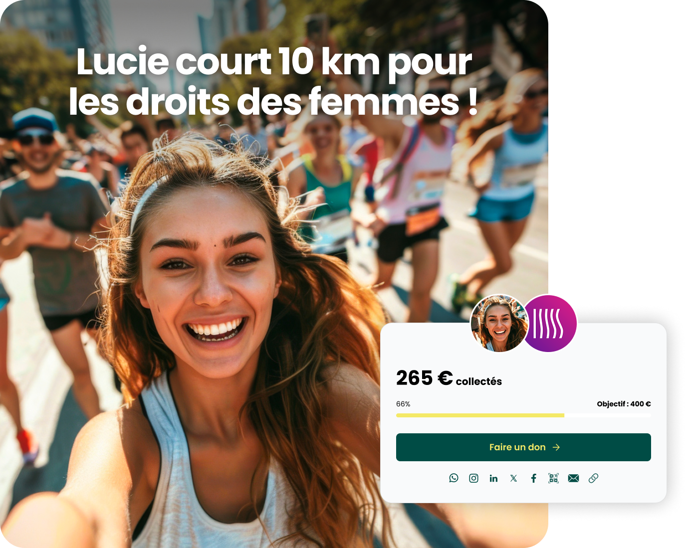 Femme qui court avec ses amis et une jauge de collecte Leetchi org