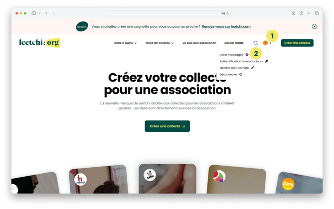 Leetchi-org - Gérer mes pages