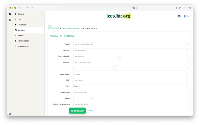 Leetchi-org - Informations nouveau compte
