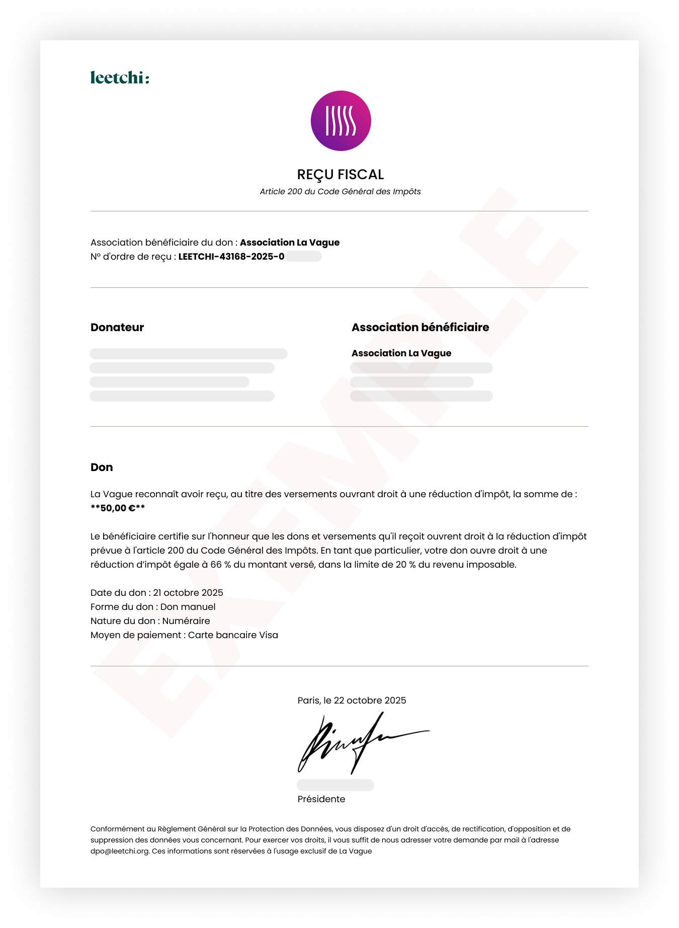 Reçu fiscal template - demo